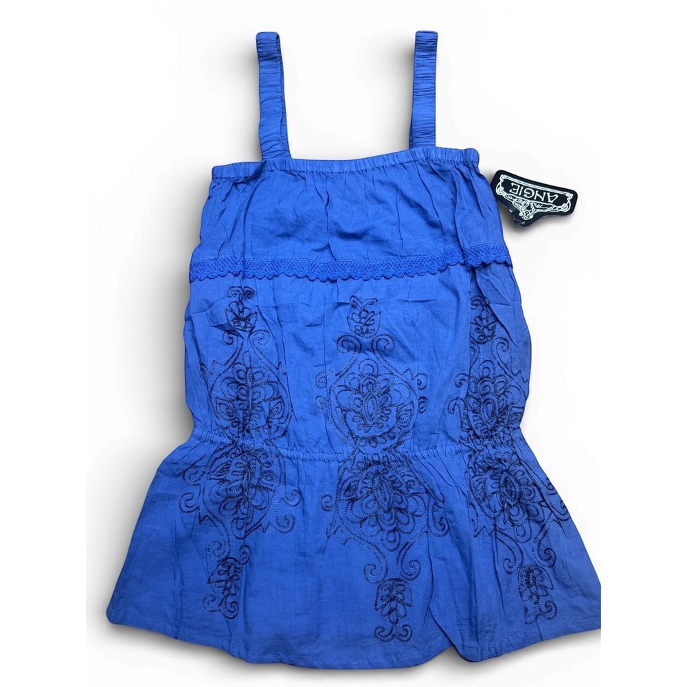 NWT Y2K ANGIE Blue Embroidered Cotton Top‎ Tiered Ruffle Size S Deadstock Grumge